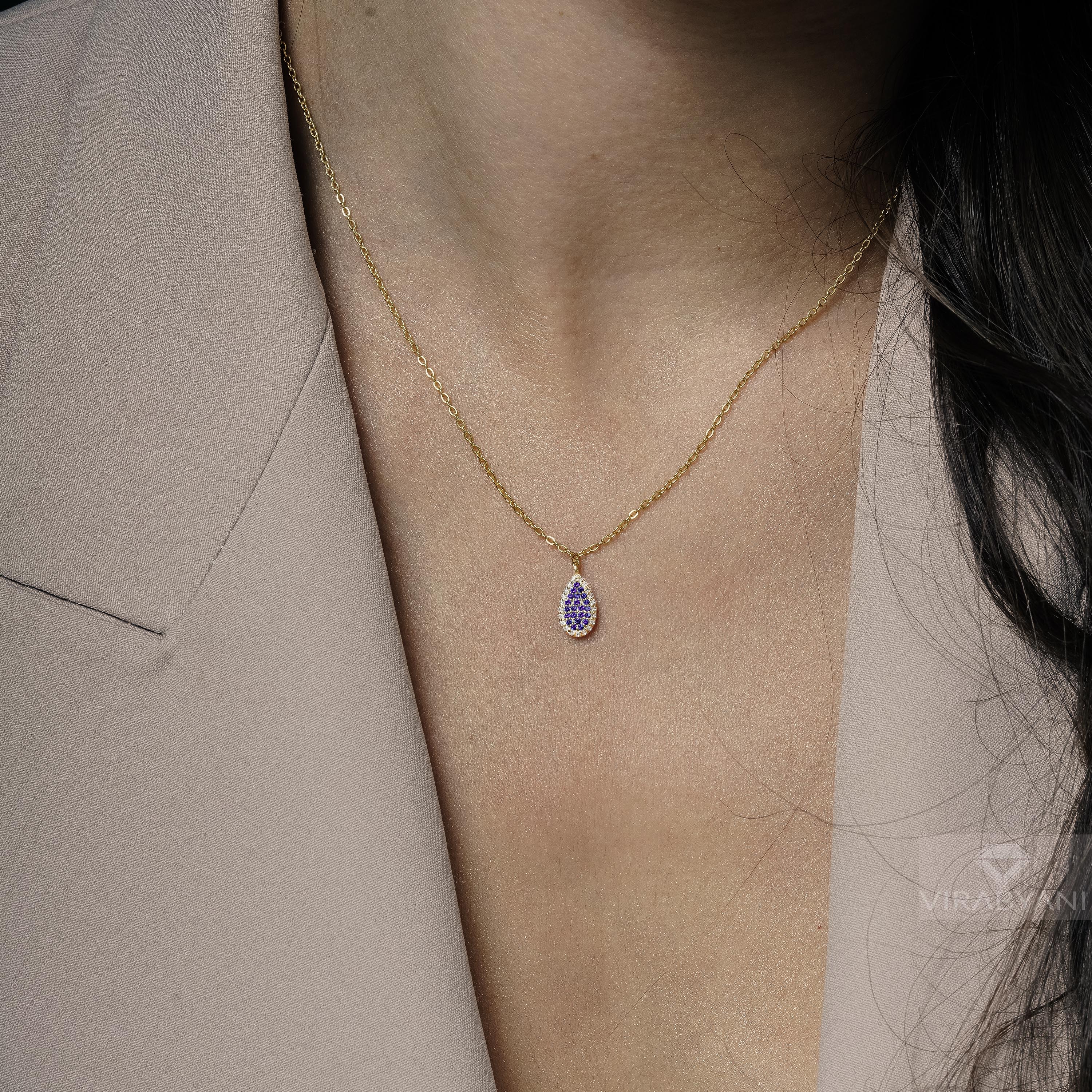 Double Sided Diamond & Sapphirre Pear Shaped AMoré Pavé Necklace-VIRABYANI