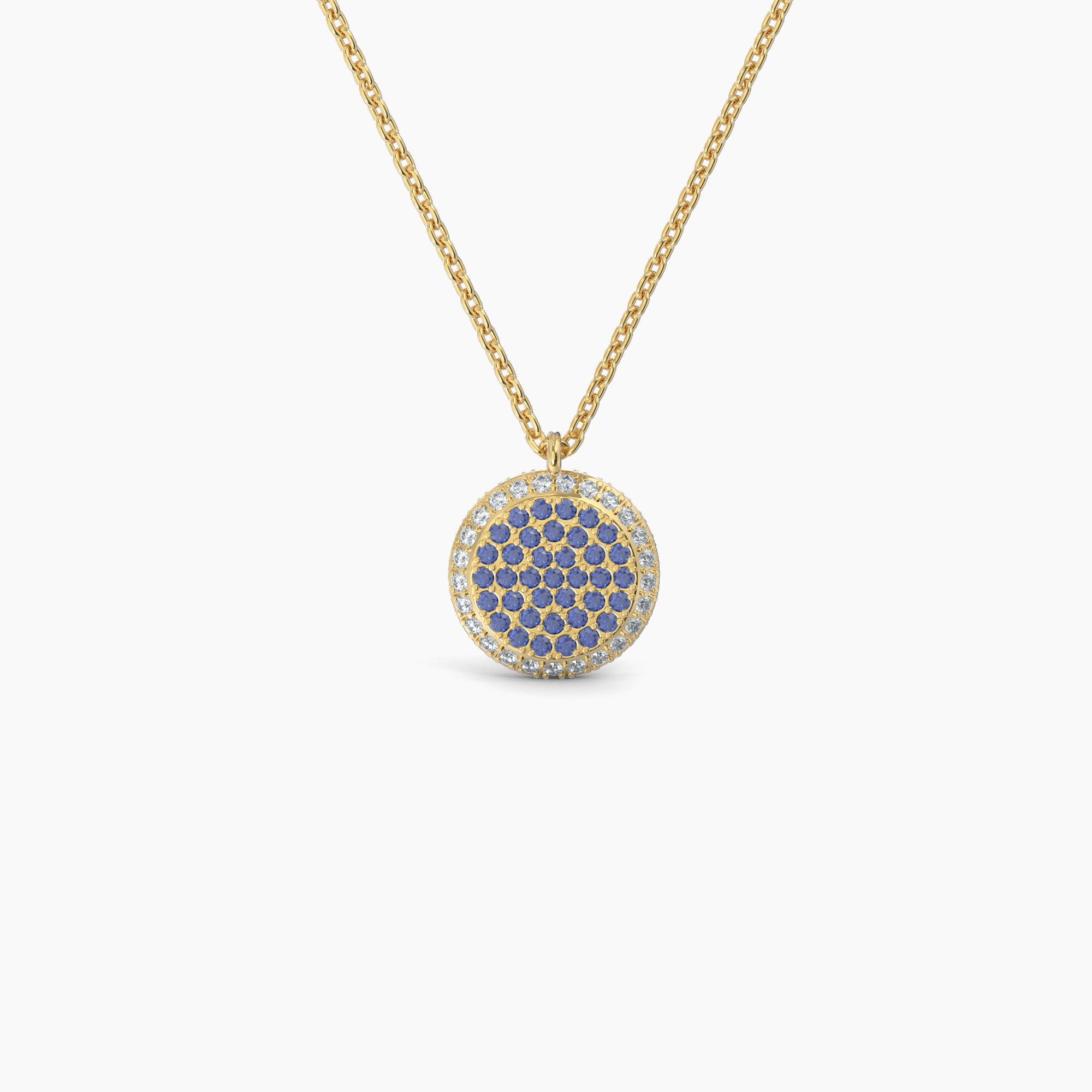 Double Sided Diamond & Sapphire Round Shaped AMoré Pavé Necklace-VIRABYANI