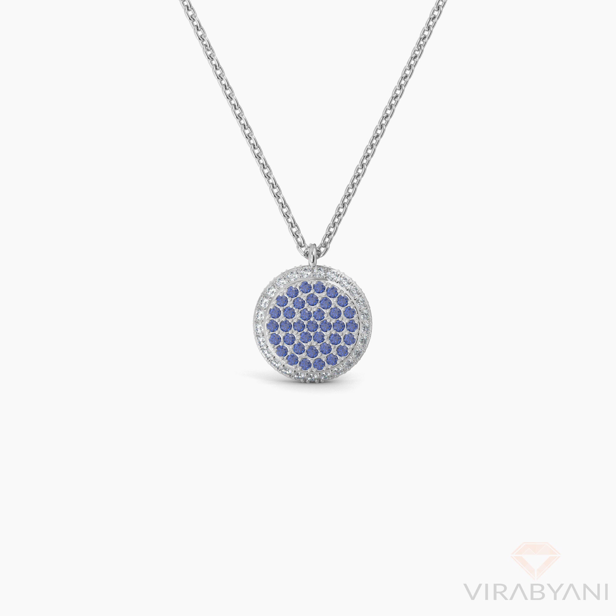 Double Sided Diamond & Sapphire Round Shaped AMoré Pavé Necklace-VIRABYANI