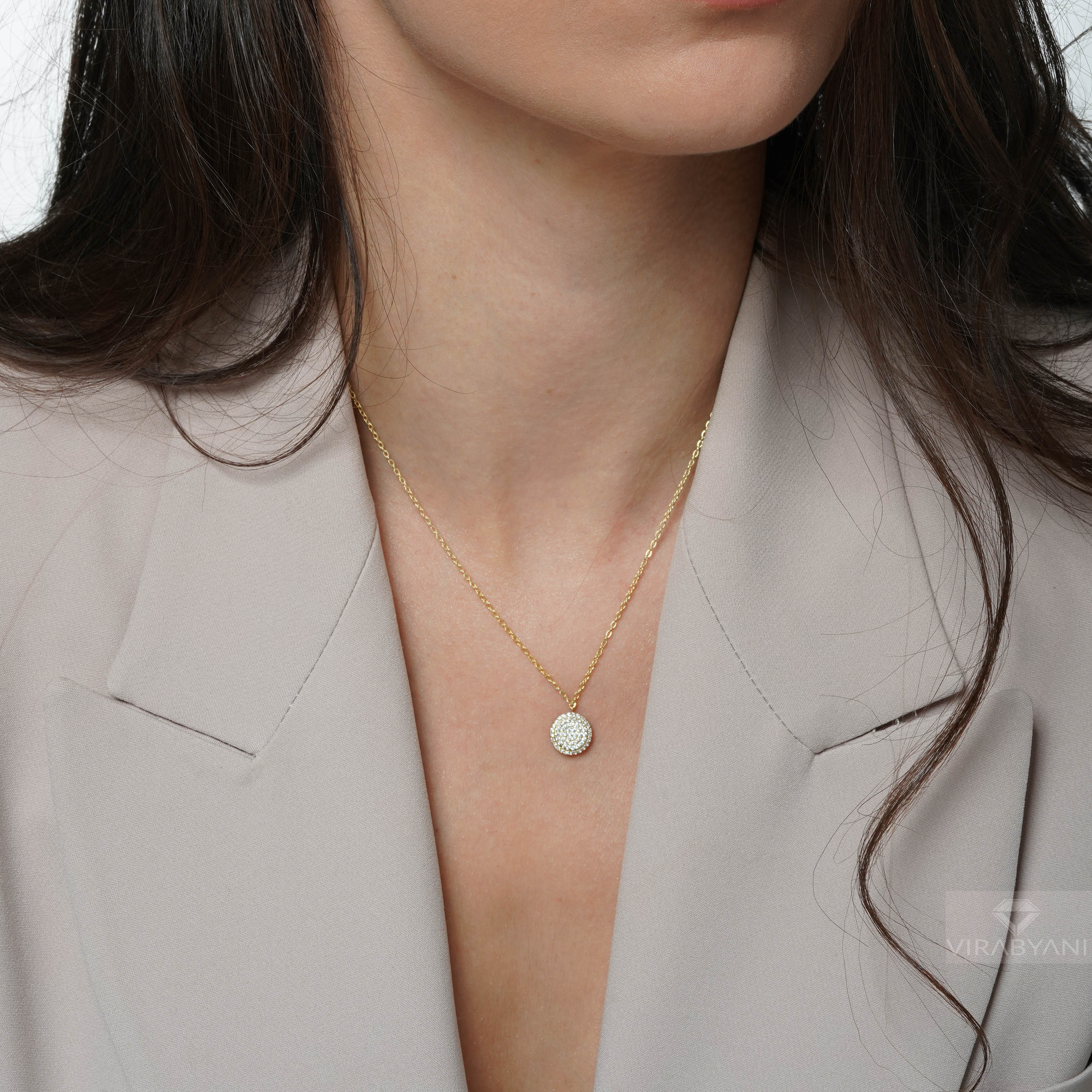 Double Sided Diamond & Sapphire Round Shaped AMoré Pavé Necklace-VIRABYANI