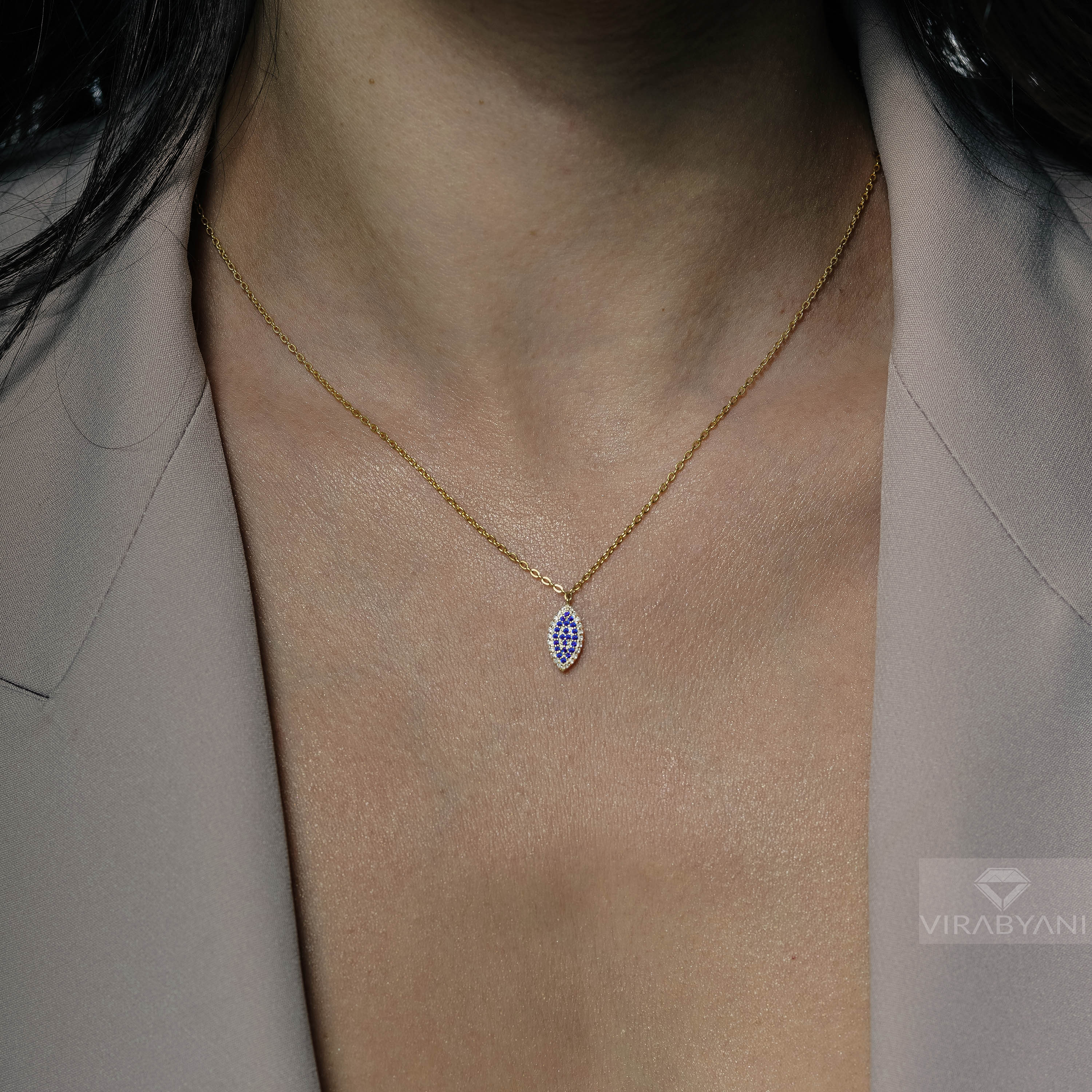 Double Sided Diamond & Sapphire Marquise Shaped AMoré Pavé Necklace-VIRABYANI