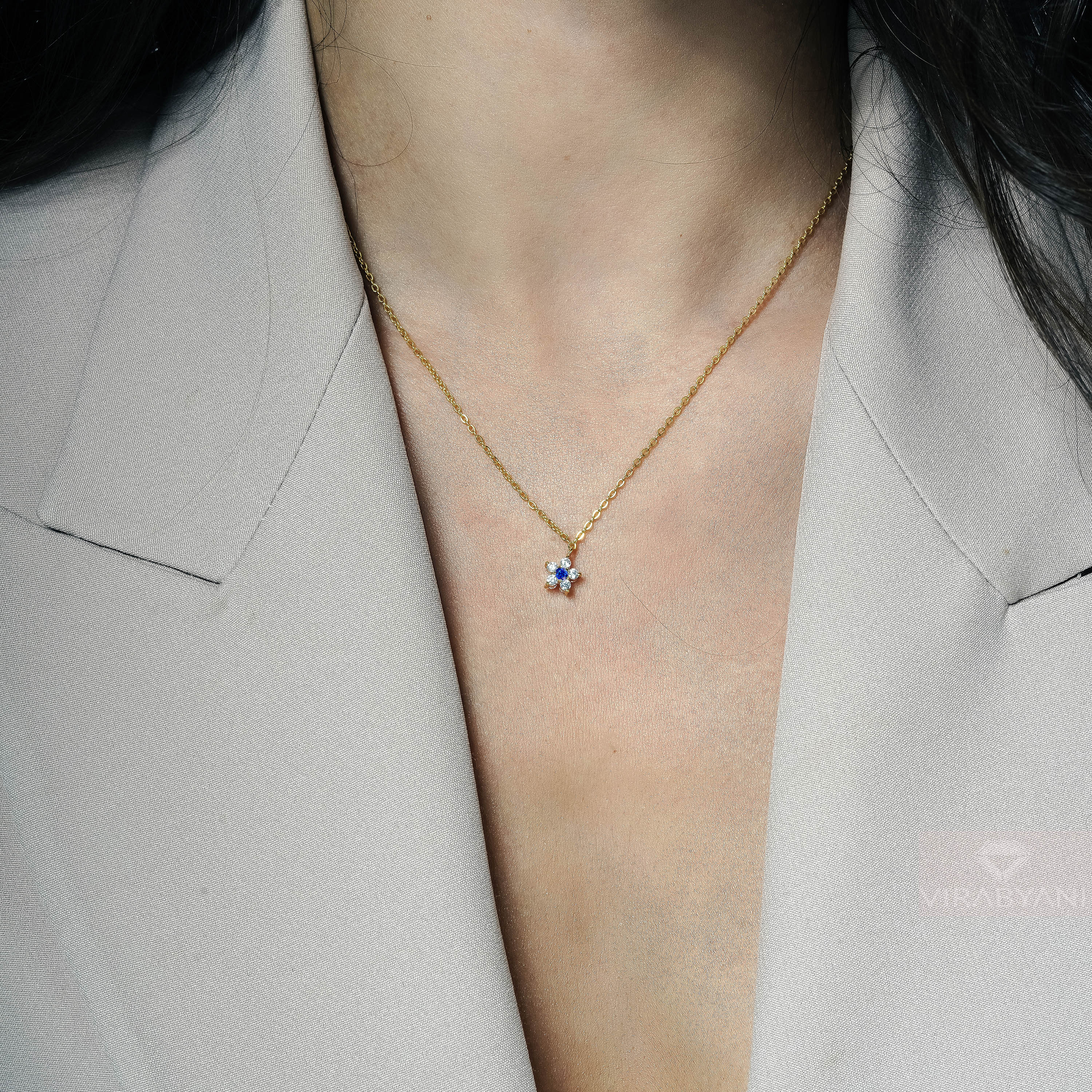 Double Sided Diamond & Sapphire Flower Necklace-VIRABYANI