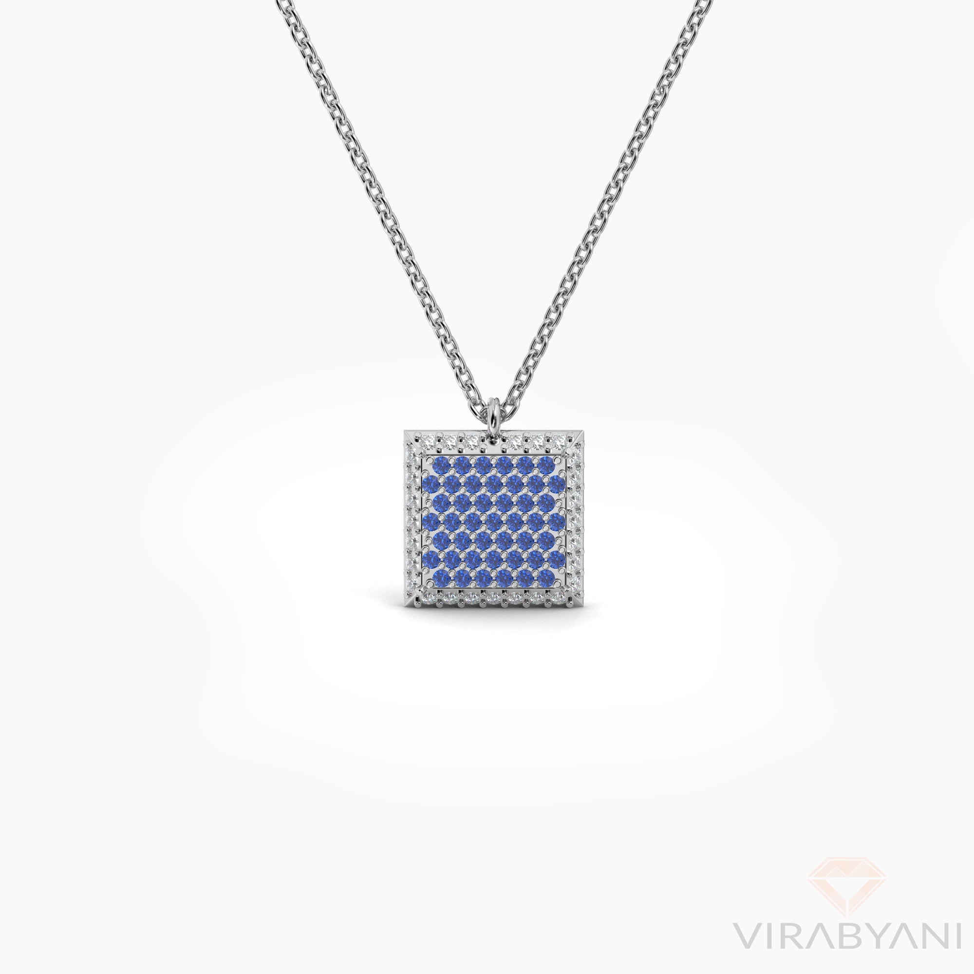 Double Sided Diamond & Sapphire Square Shaped AMoré Pavé Necklace-VIRABYANI
