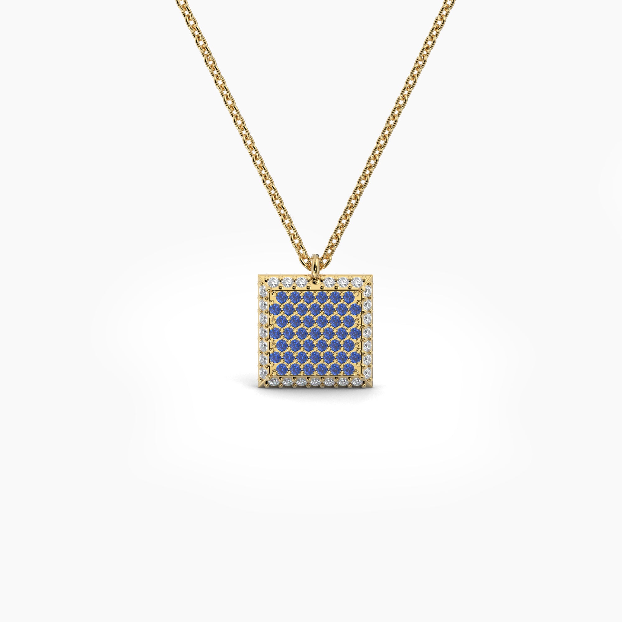 Double Sided Diamond & Sapphire Square Shaped AMoré Pavé Necklace-VIRABYANI