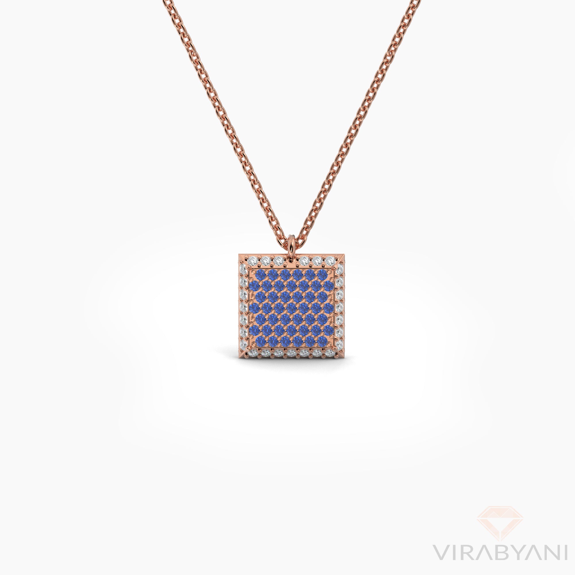 Double Sided Diamond & Sapphire Square Shaped AMoré Pavé Necklace-VIRABYANI