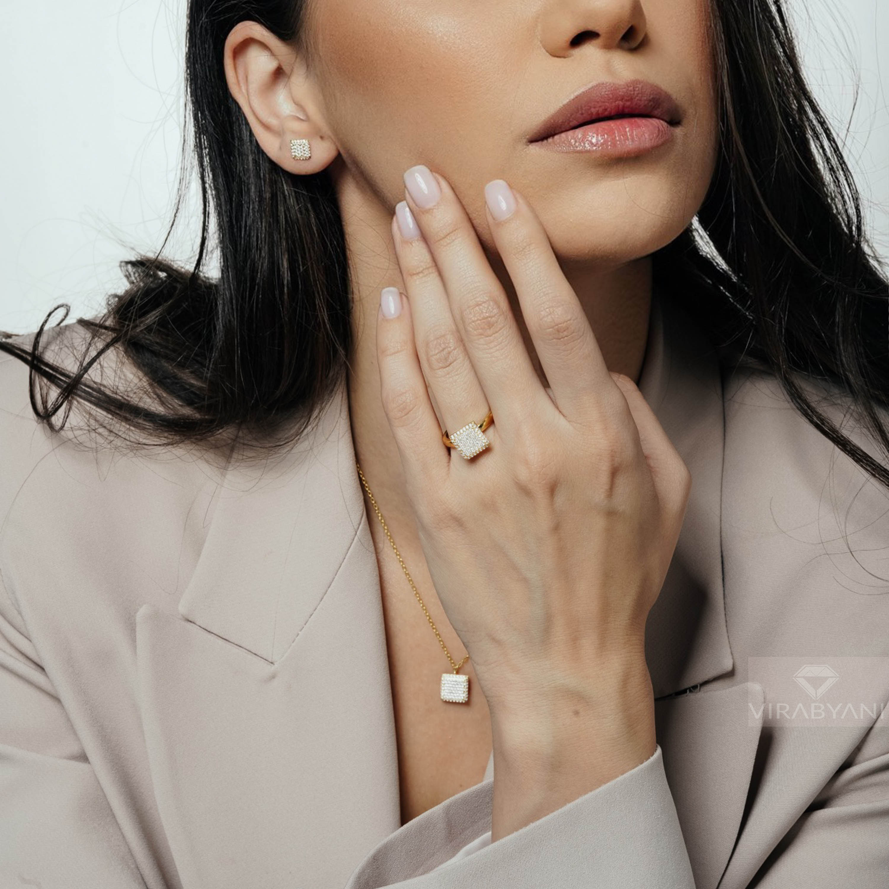 Square Shaped AMoré Pavé Necklace With 0.50 ct. Diamonds-VIRABYANI