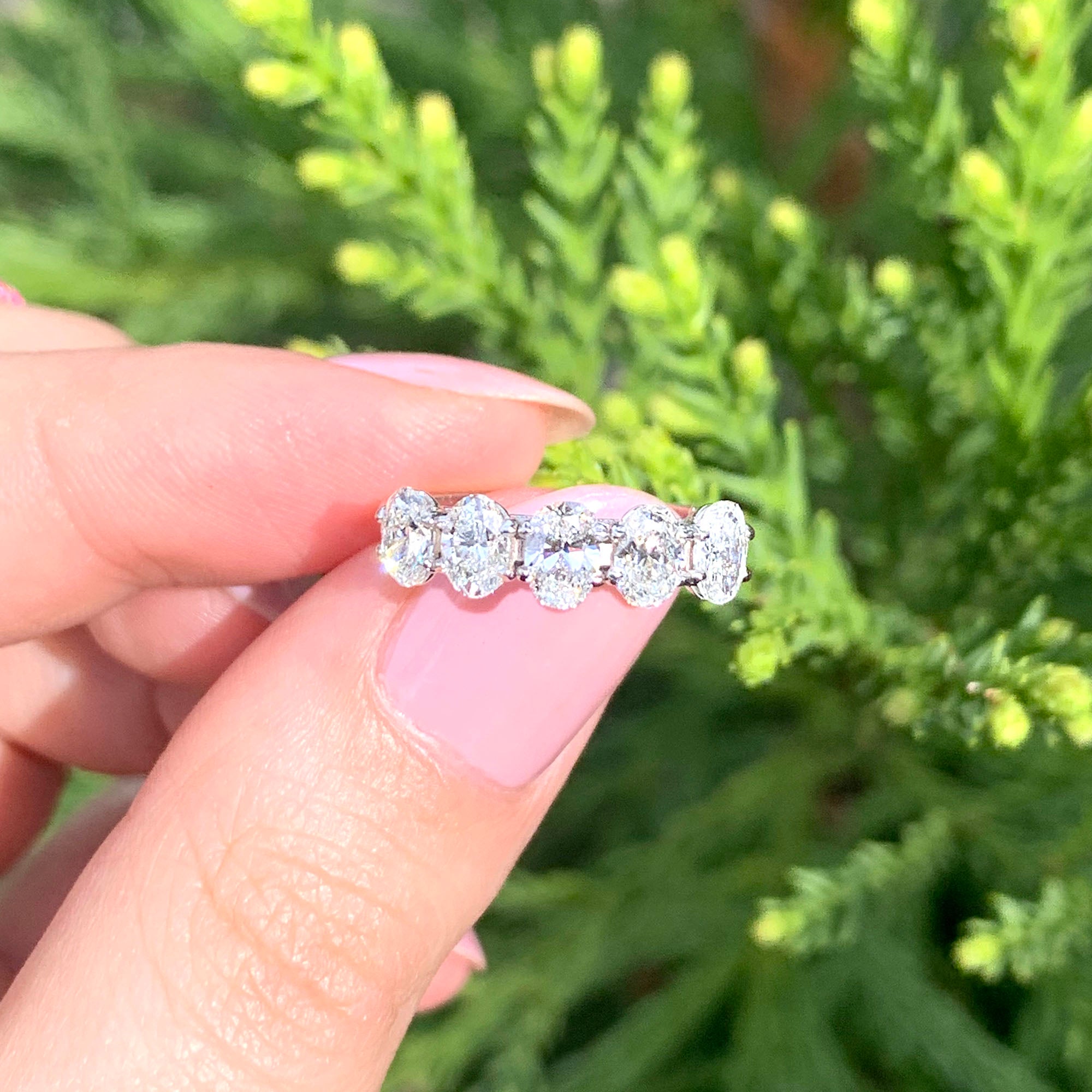 1.15 ct. Oval Diamond Five Stone Band Eagle Claw Trellis Style-VIRABYANI