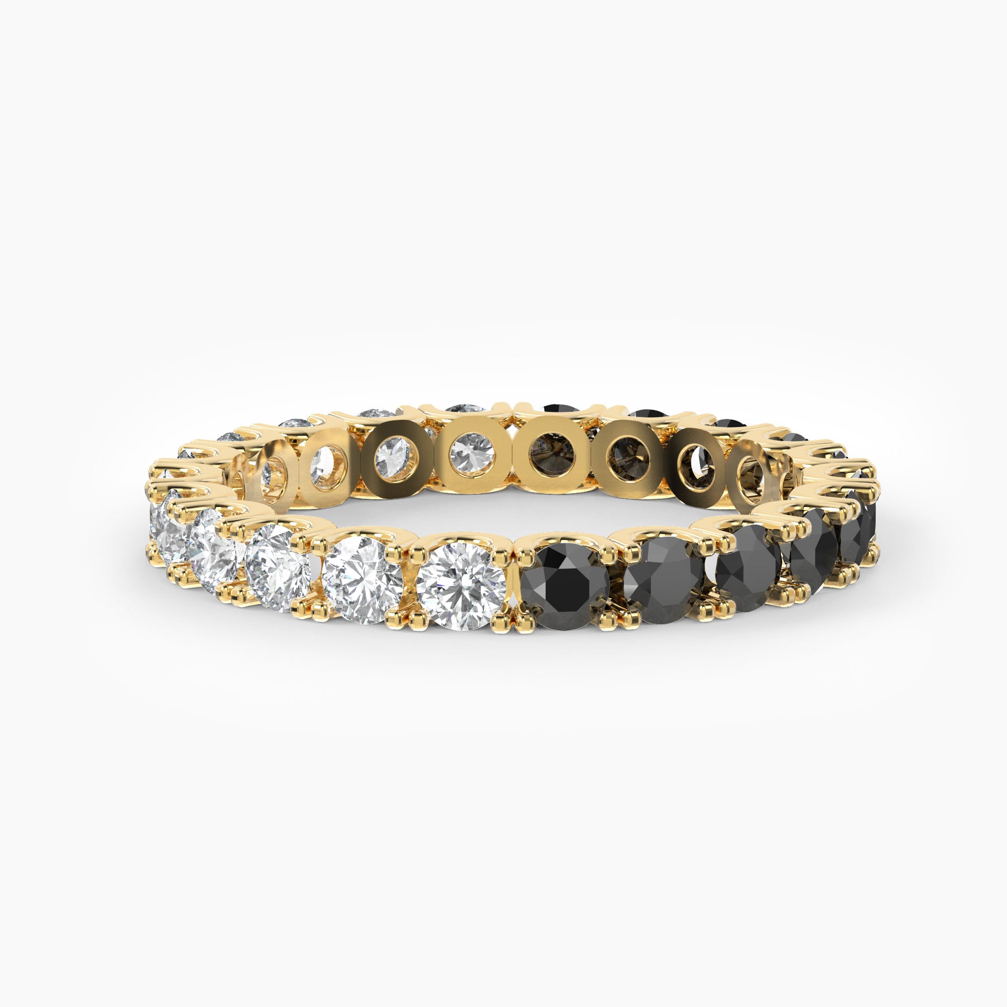 White & Black Diamond U Prong Eternity Band Comfort Low Setting Style-VIRABYANI