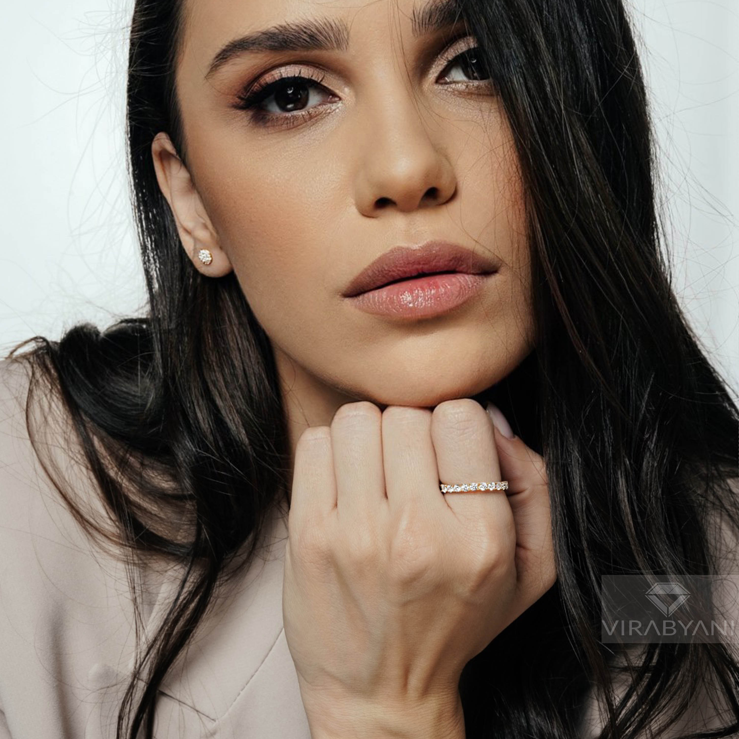 White & Black Diamond Eternity Band Classic Low Setting Style-VIRABYANI