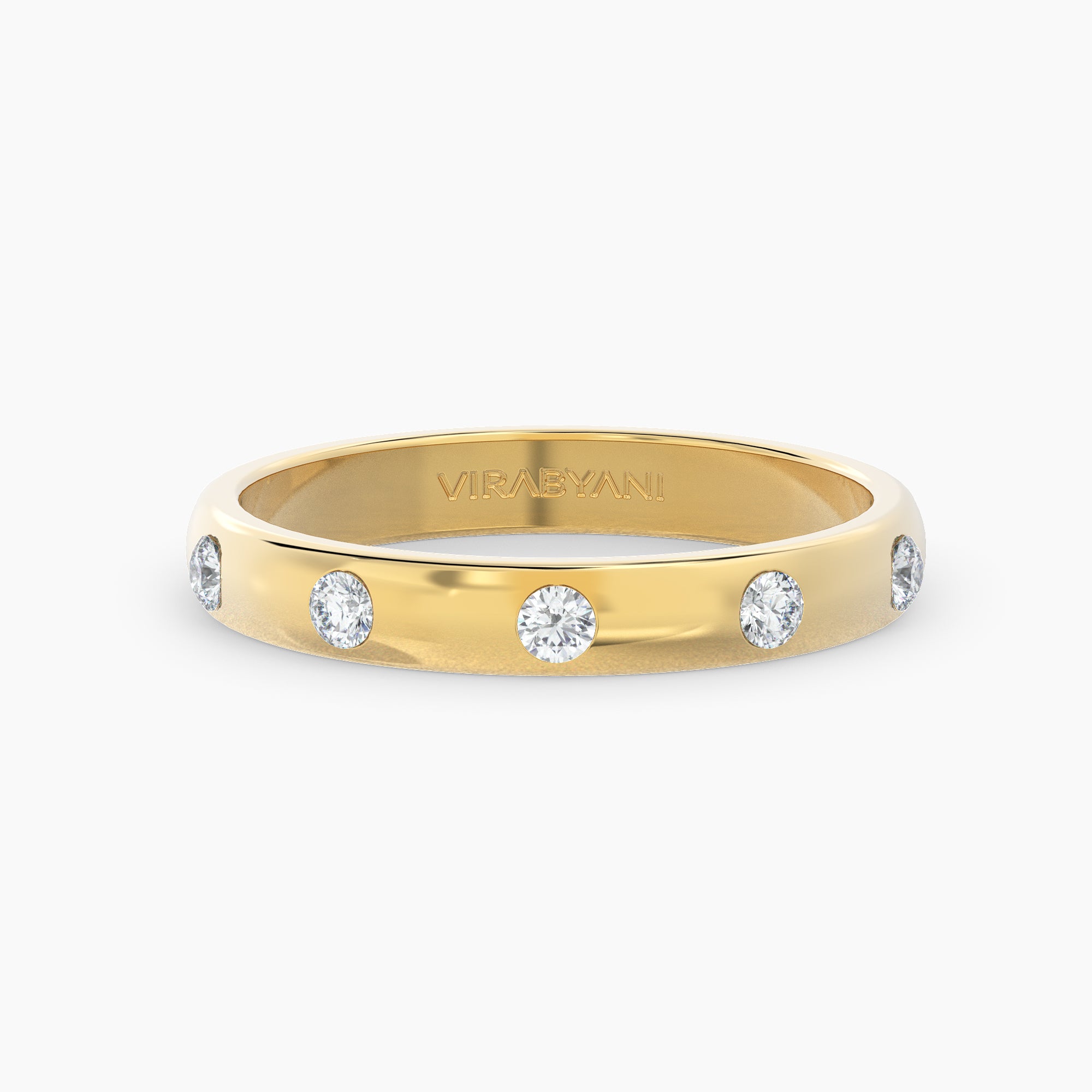 Bezel Set Round Diamond Band Five Stone Anniversary Ring-VIRABYANI