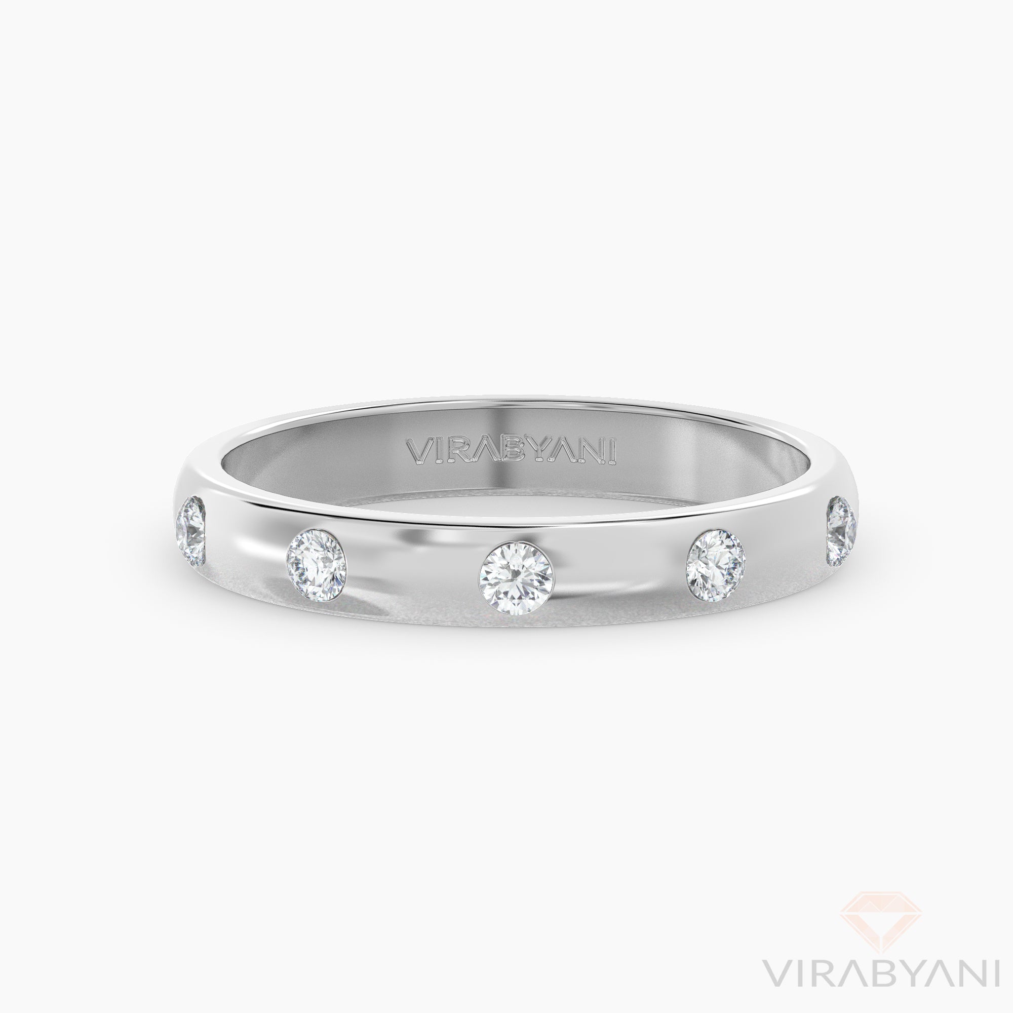 Bezel Set Round Diamond Band Five Stone Anniversary Ring-VIRABYANI