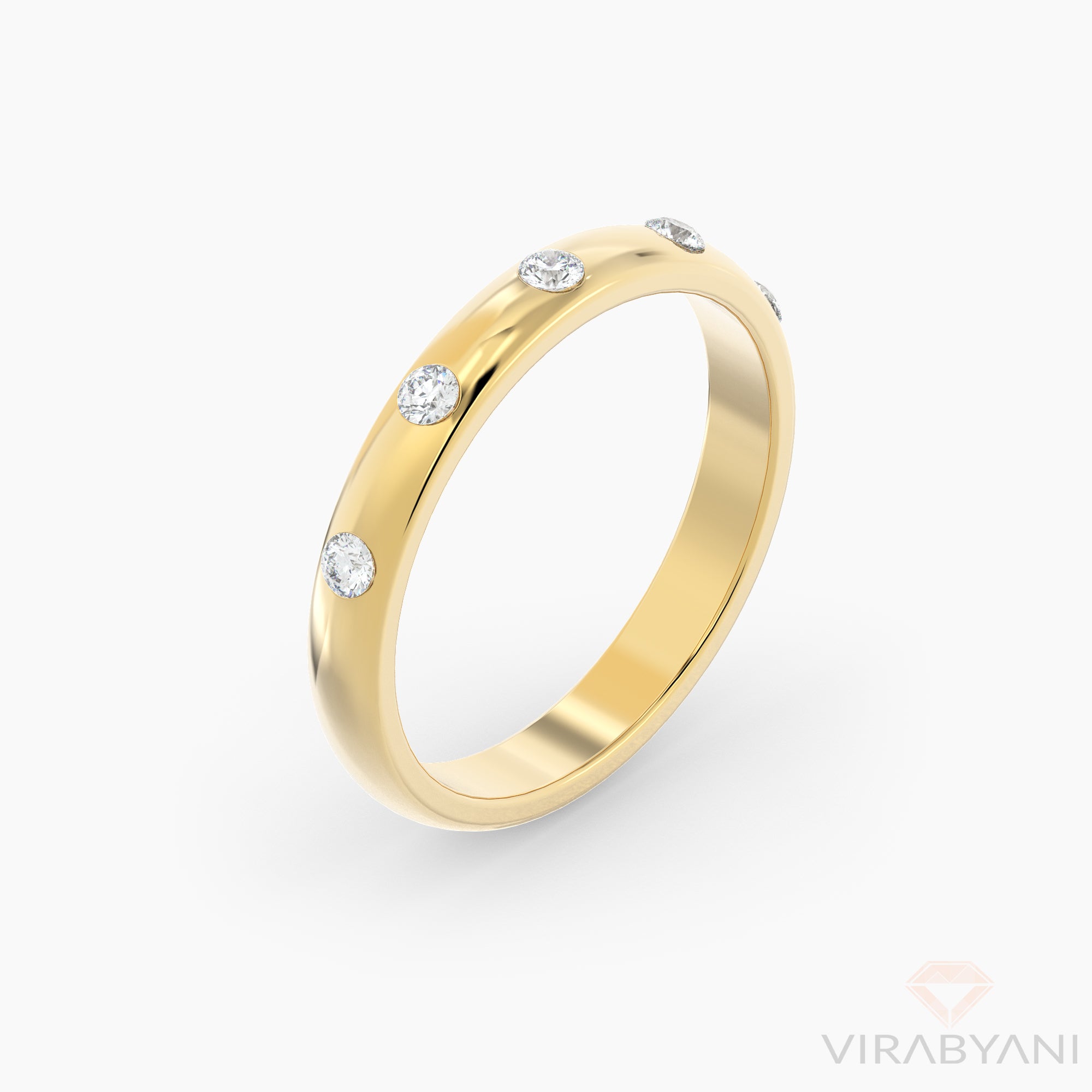Bezel Set Round Diamond Band Five Stone Anniversary Ring-VIRABYANI