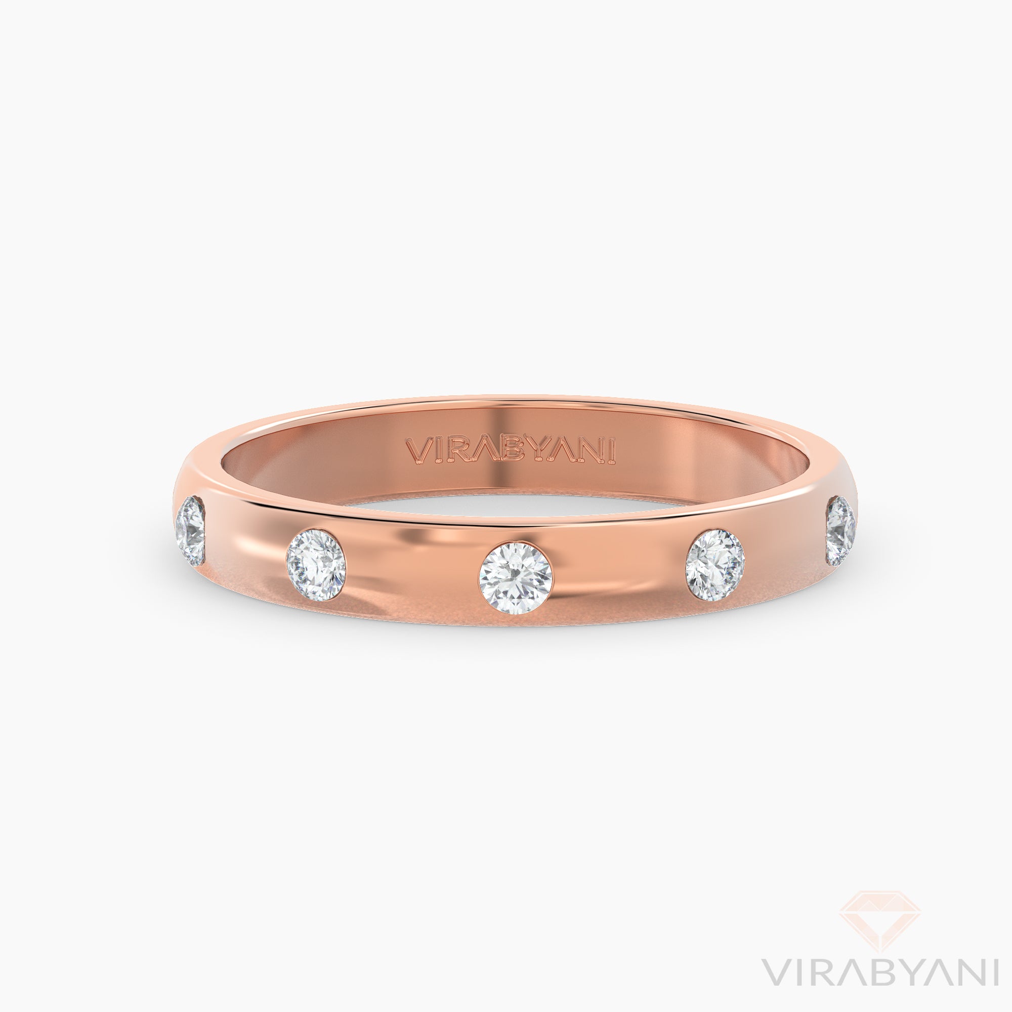 Bezel Set Round Diamond Band Five Stone Anniversary Ring-VIRABYANI