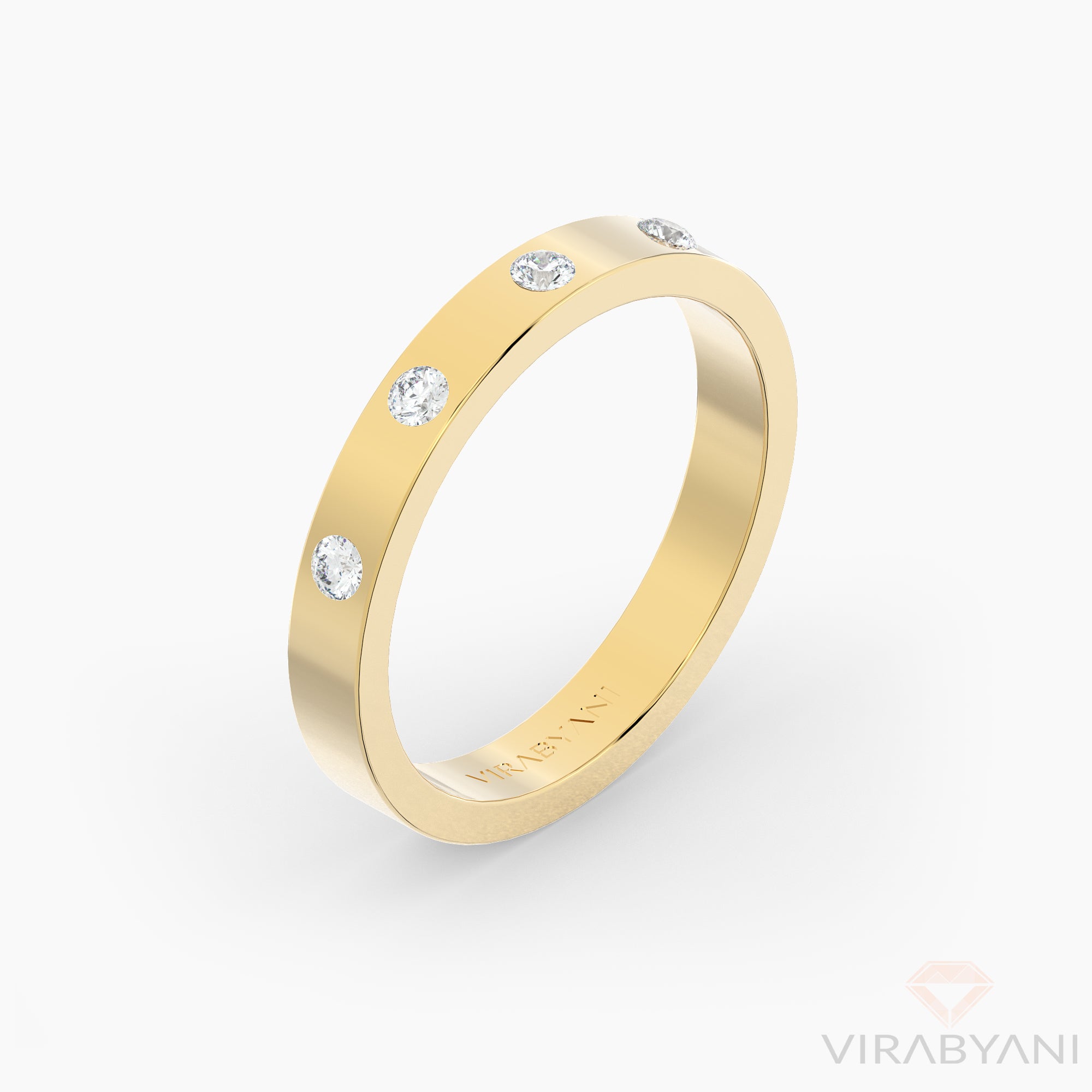 Bezel Set Round Diamond Five Stone Band Square Edges-VIRABYANI