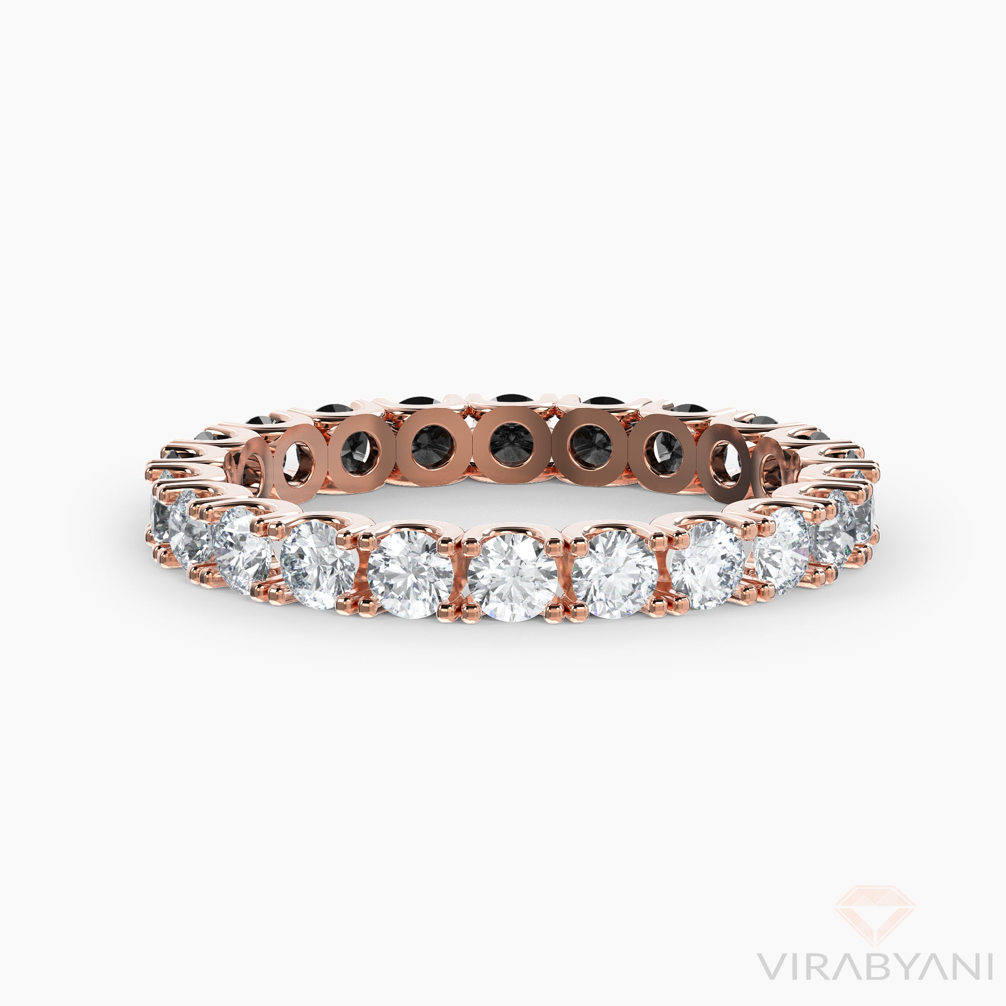 White & Black Diamond U Prong Eternity Band Comfort Low Setting Style-VIRABYANI