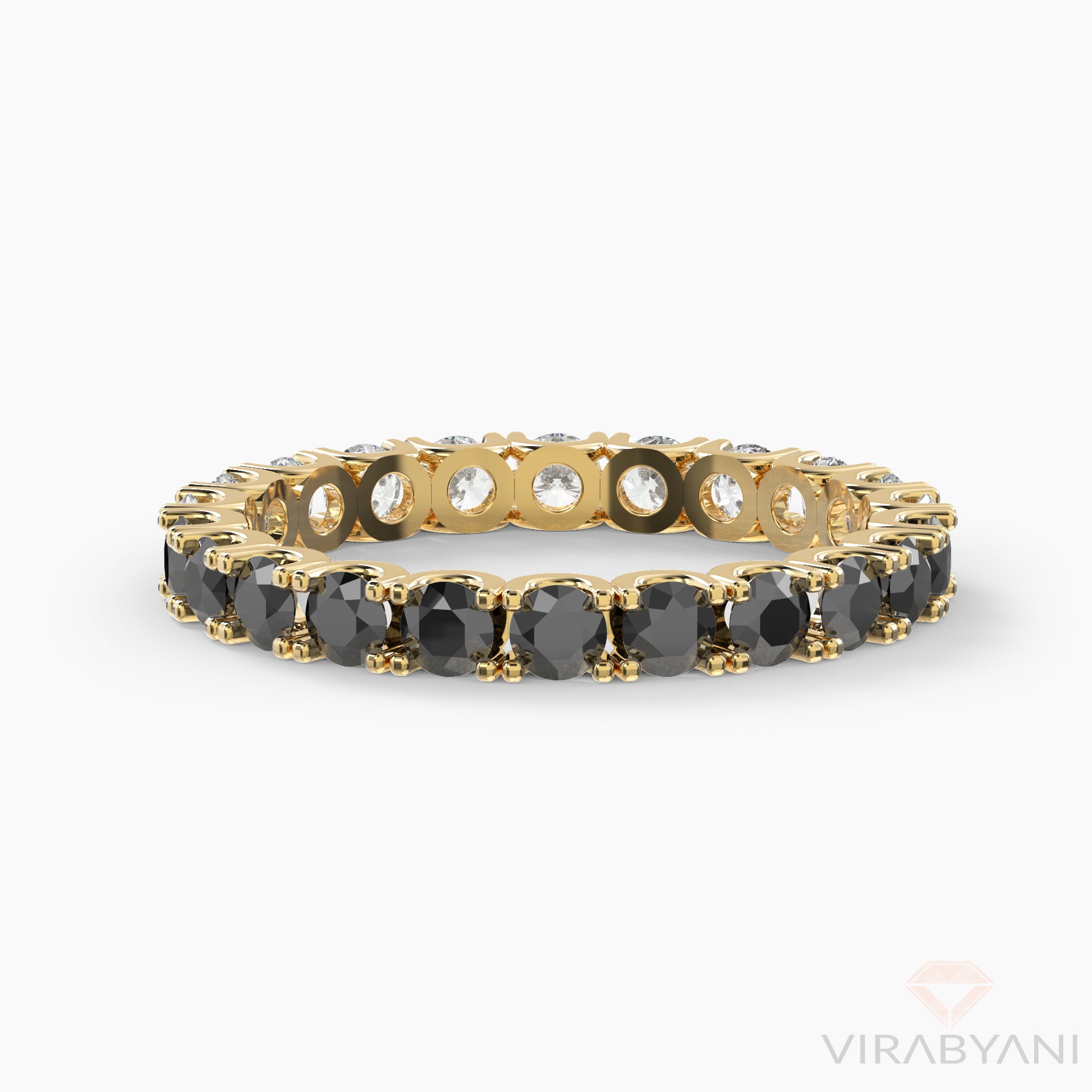 White & Black Diamond U Prong Eternity Band Comfort Low Setting Style-VIRABYANI