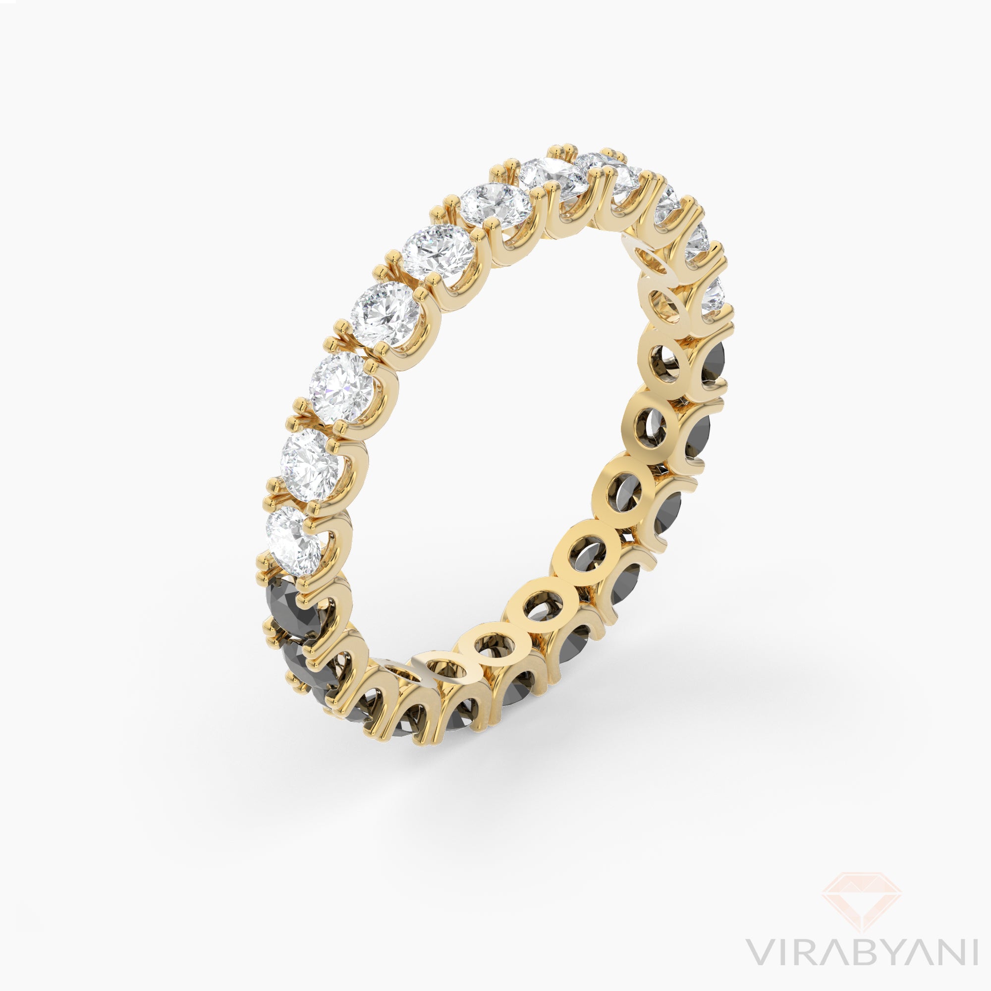 White & Black Diamond U Prong Eternity Band Comfort Low Setting Style-VIRABYANI