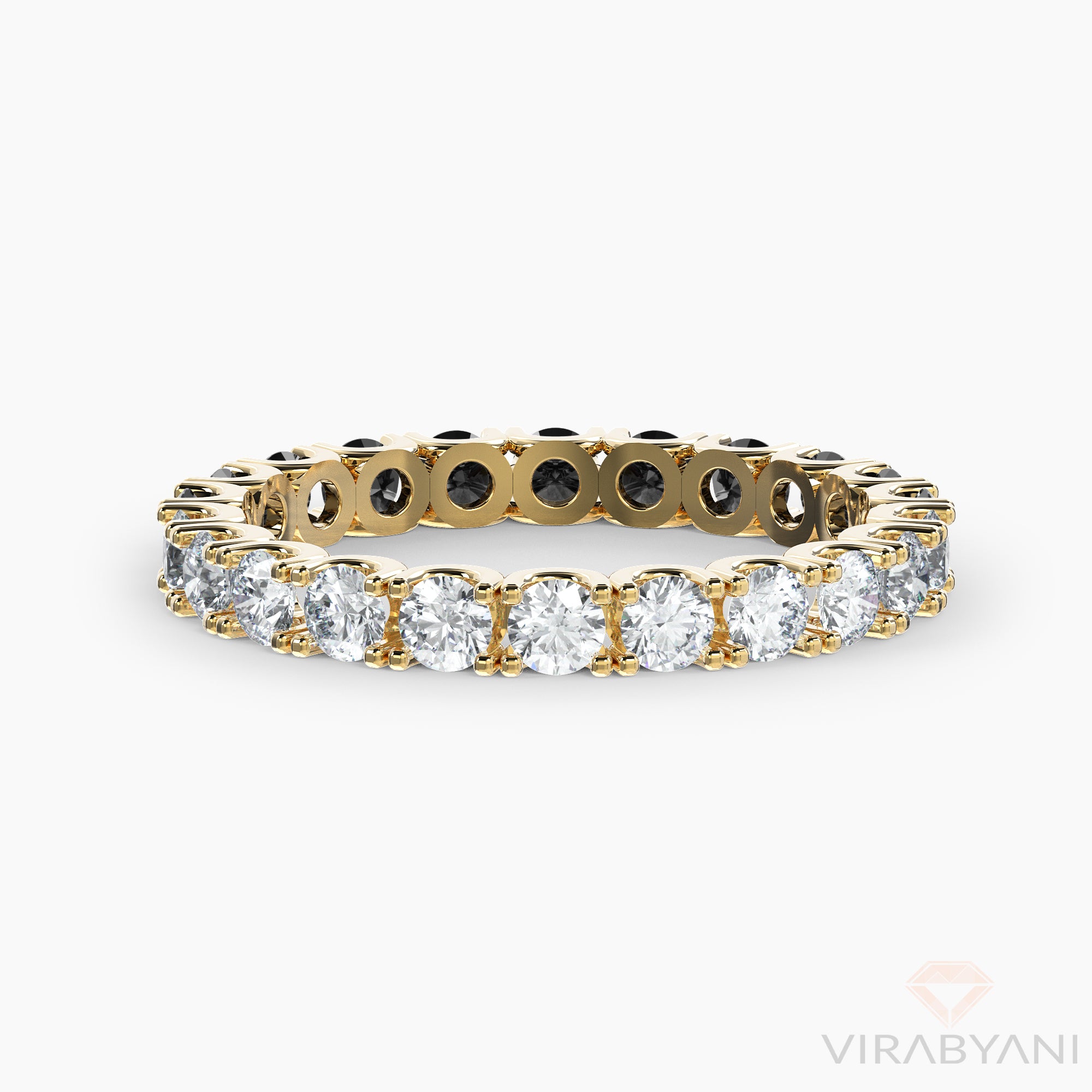 White & Black Diamond U Prong Eternity Band Comfort Low Setting Style-VIRABYANI