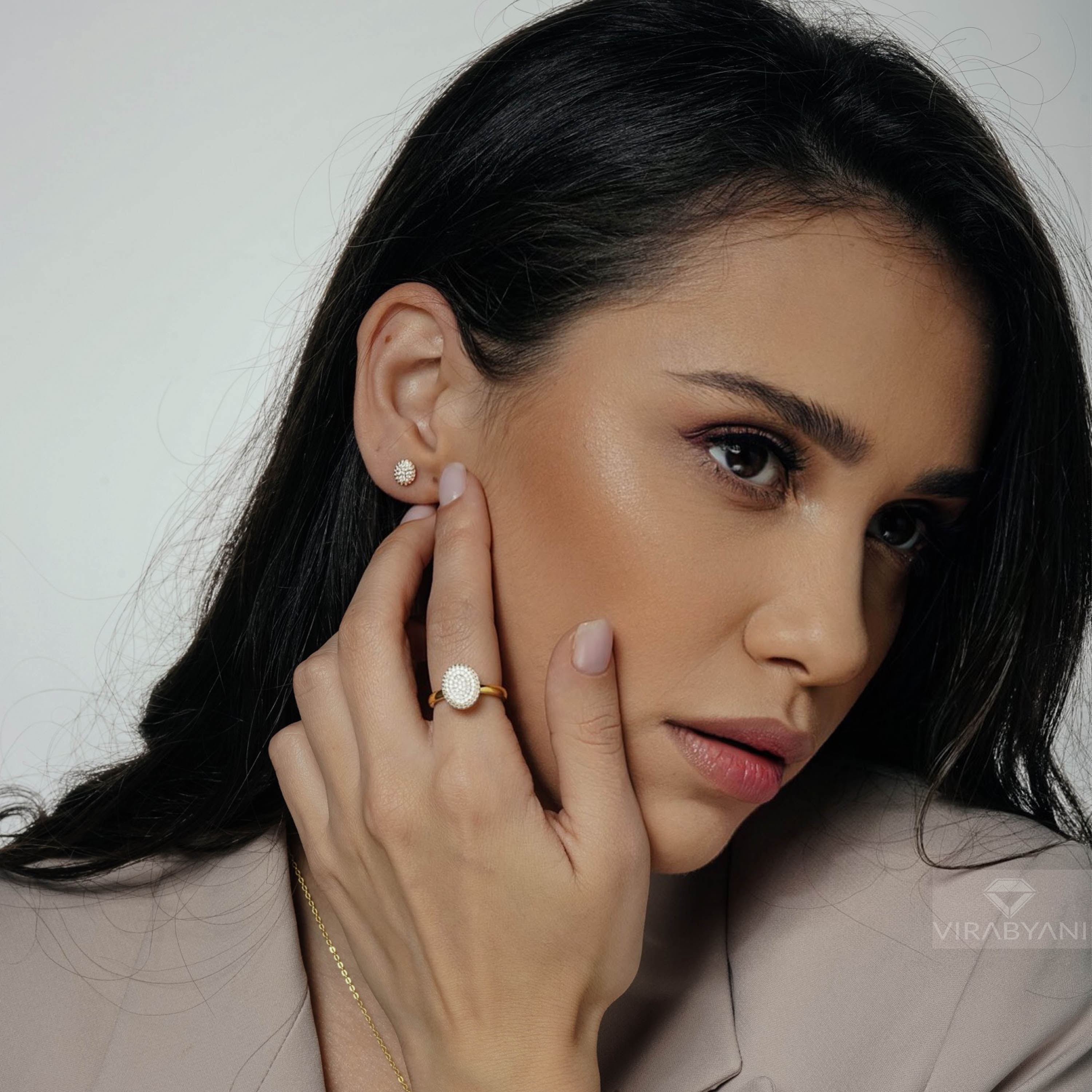 Oval Shaped AMoré Pavé Stud Earrings With 0.50 ct. Diamonds-VIRABYANI