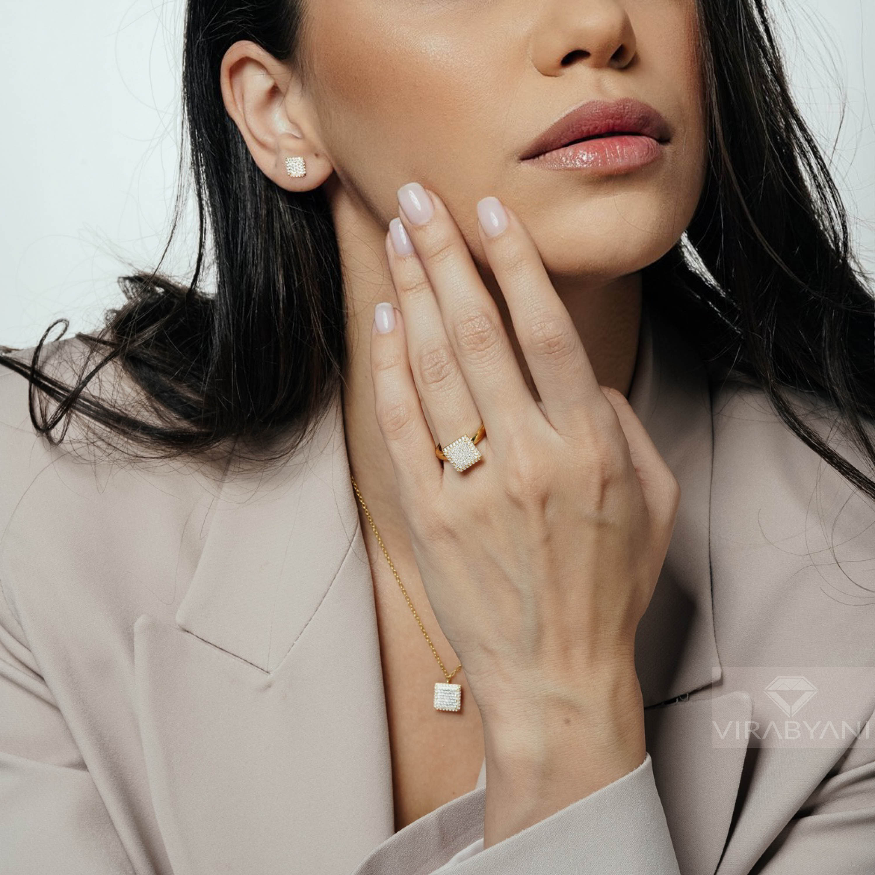 Square Shaped AMoré Pavé Stud Earrings With 0.54 ct. Diamonds-VIRABYANI