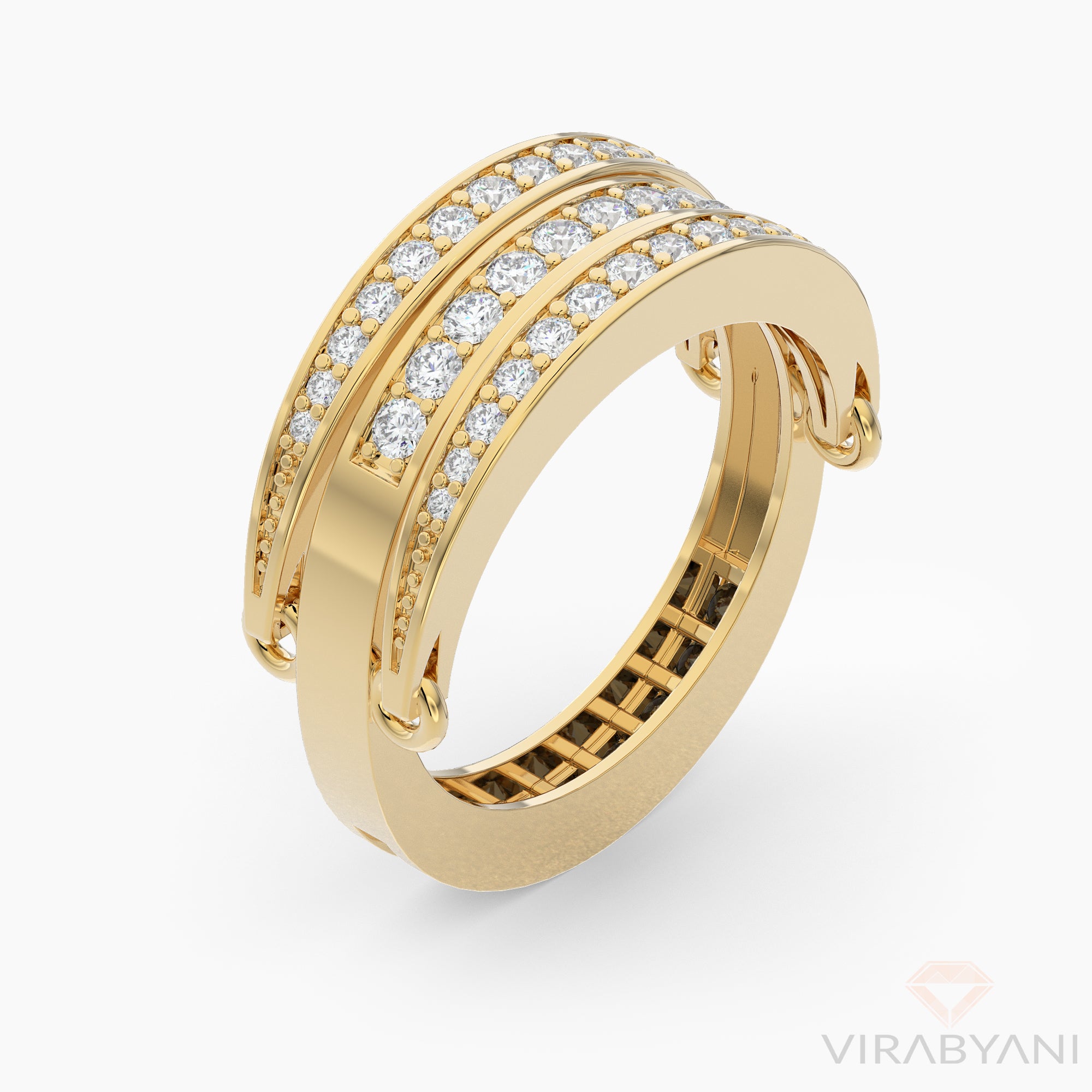 White & Black Diamond Two in One Band With Diamond Wings-VIRABYANI