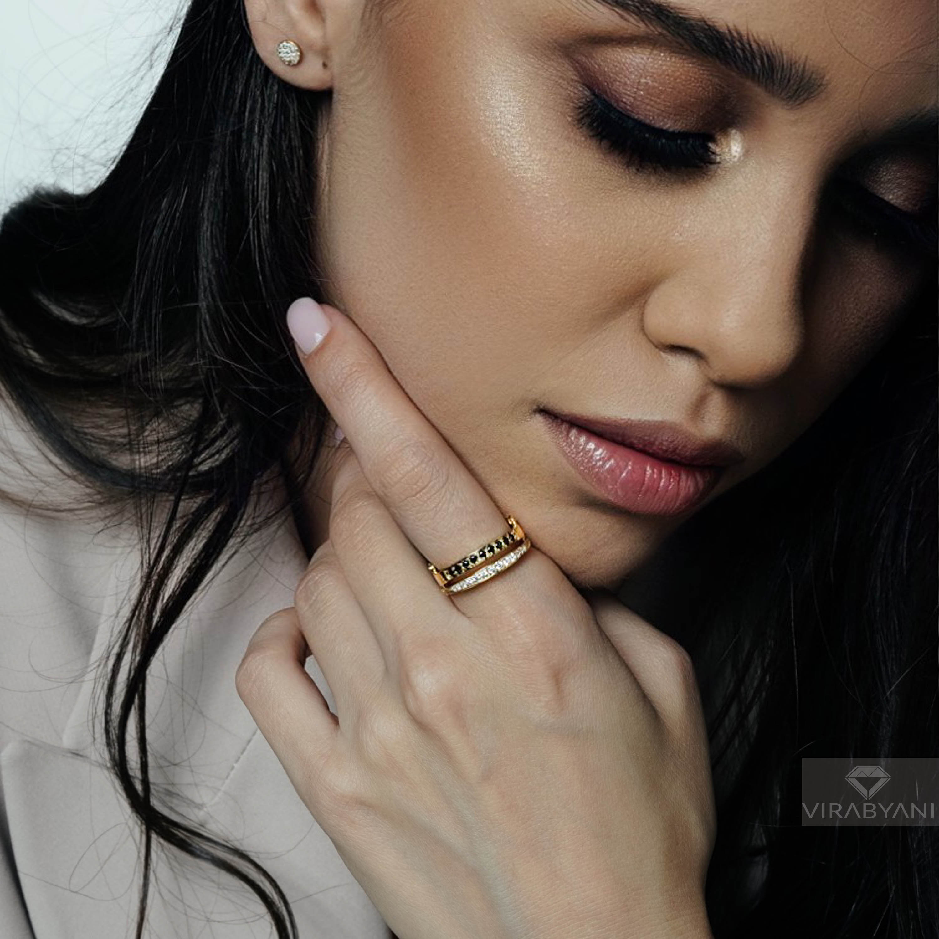 White & Black Diamond Two in One Band With Diamond Wings-VIRABYANI