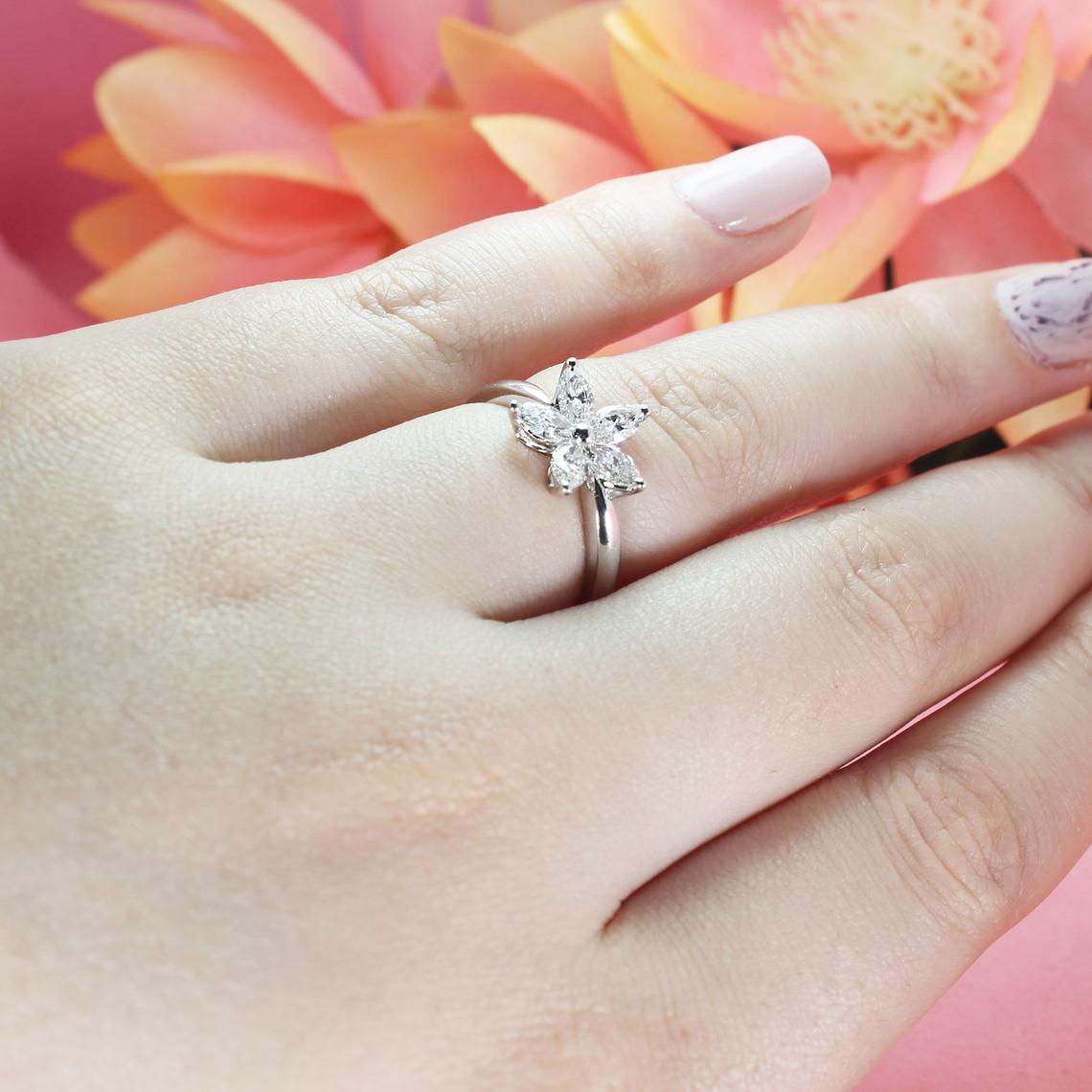 0.75 ct. Marquise Diamond Flower Ring-VIRABYANI