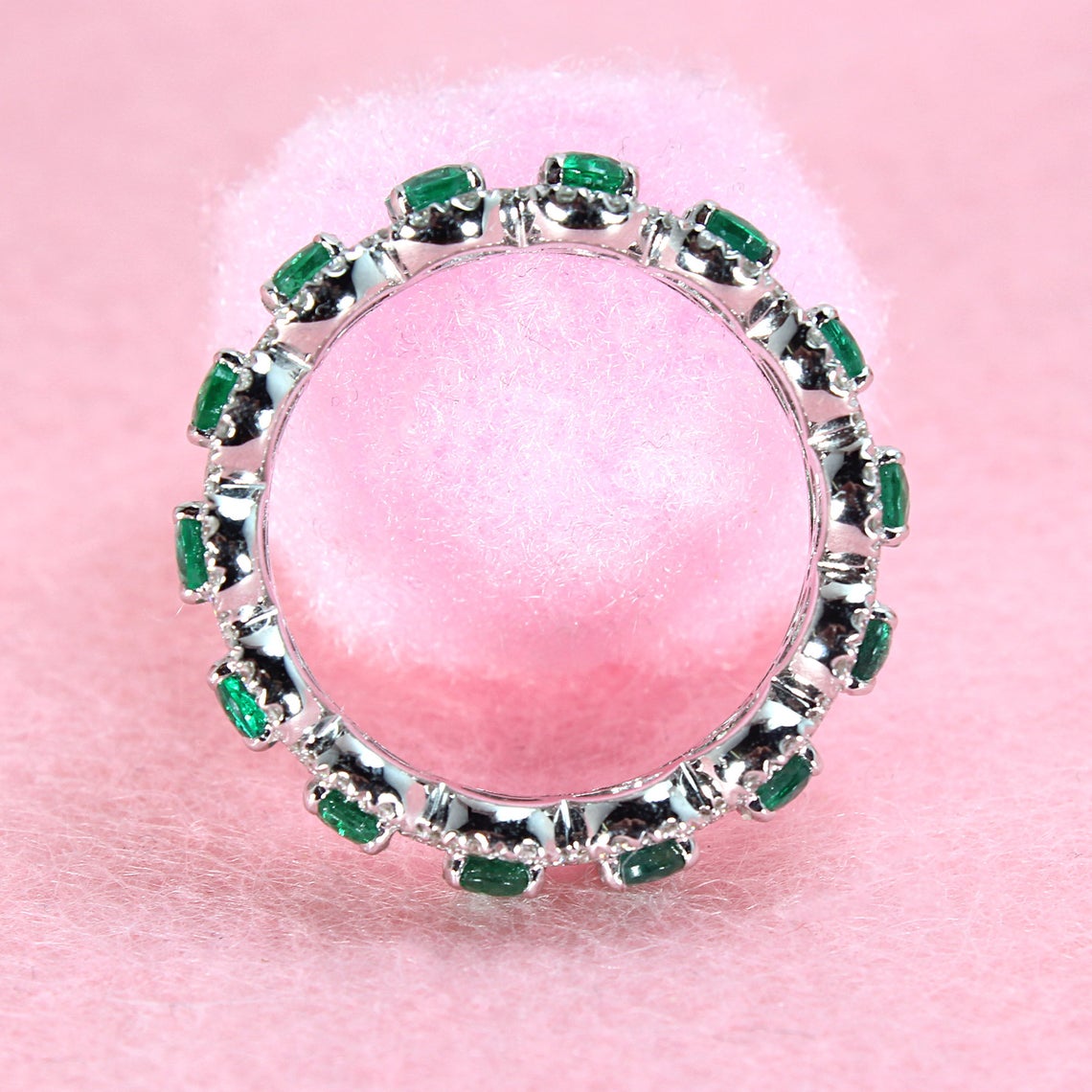 2.50 ct. Genuine Oval Emerald Eternity Ring With 0.70 ct. Diamond Halo-VIRABYANI