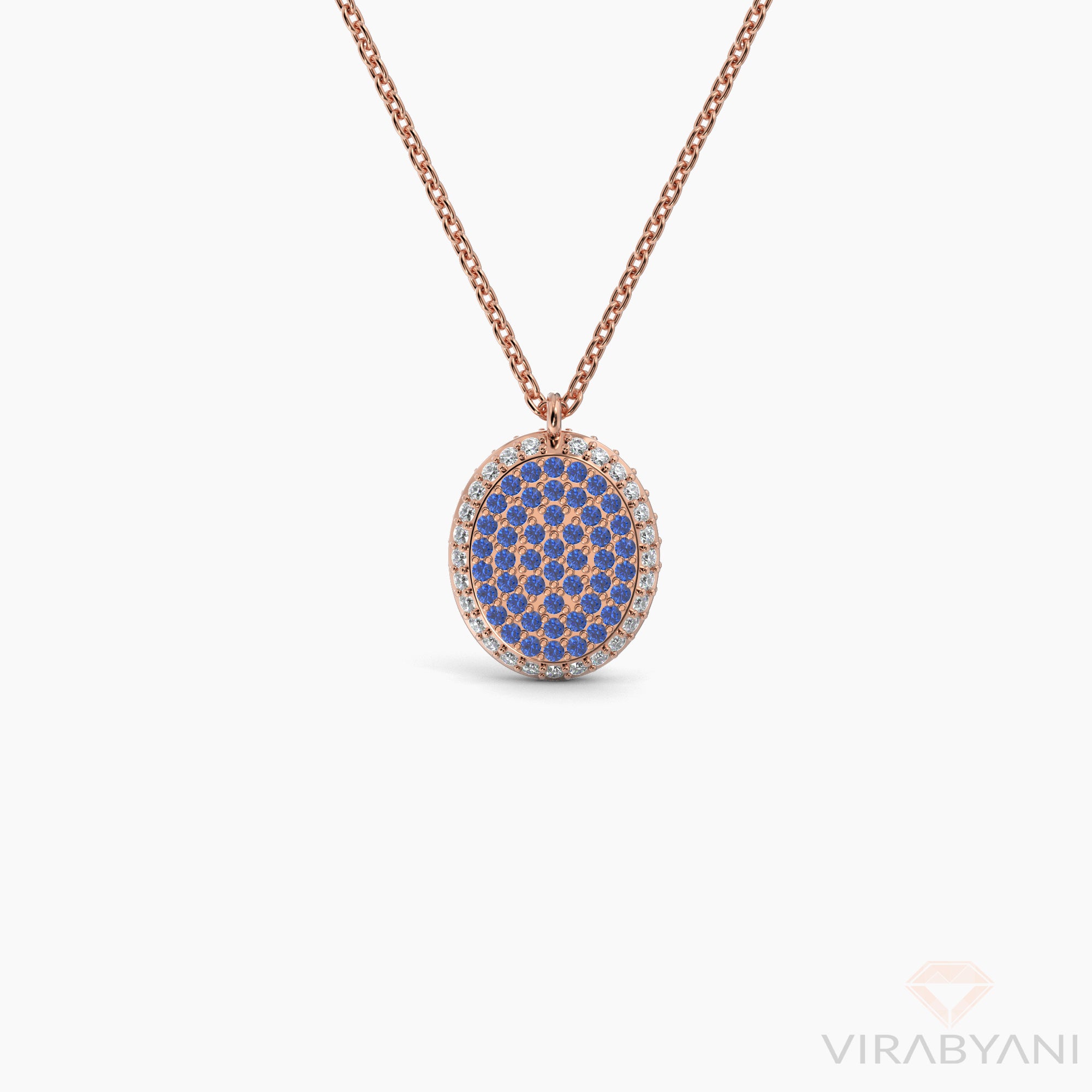 Double Sided Diamond & Sapphire Oval Shaped AMoré Pavé Necklace-VIRABYANI