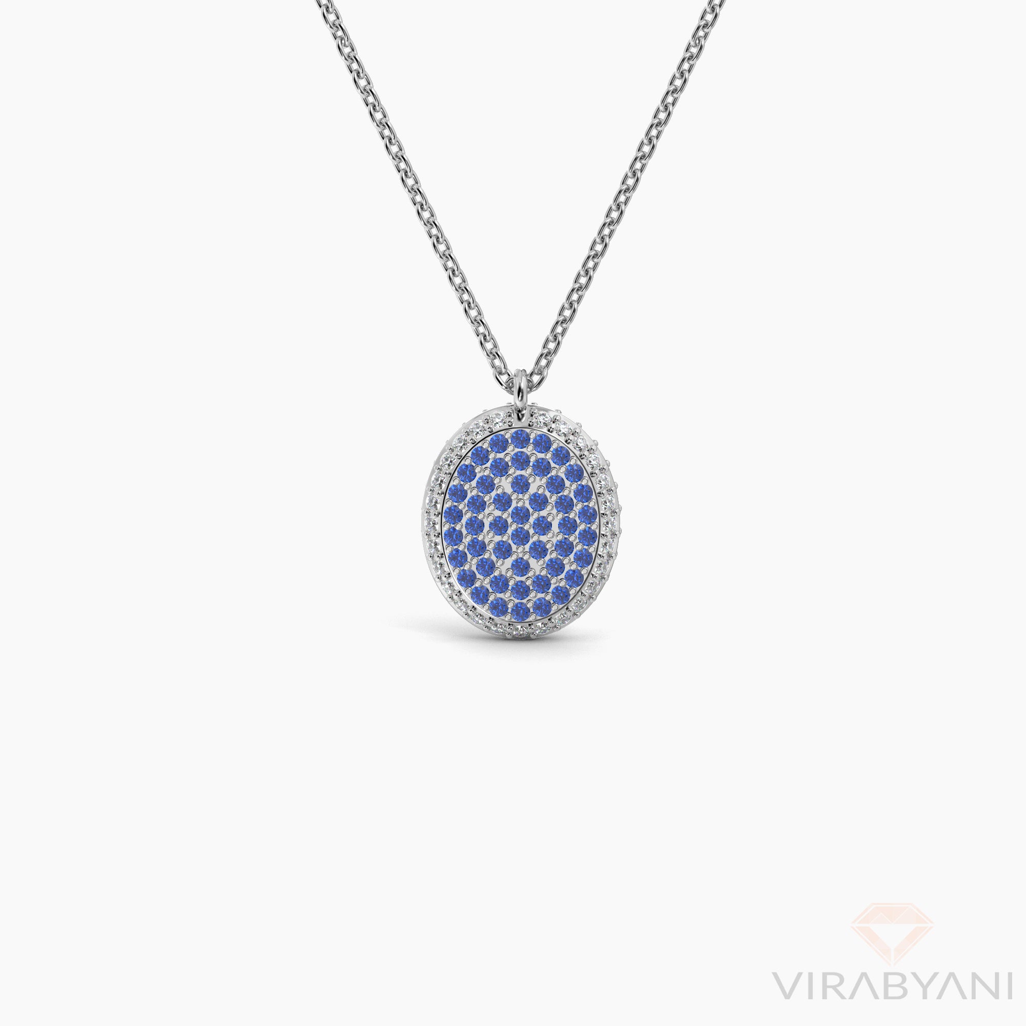Double Sided Diamond & Sapphire Oval Shaped AMoré Pavé Necklace-VIRABYANI