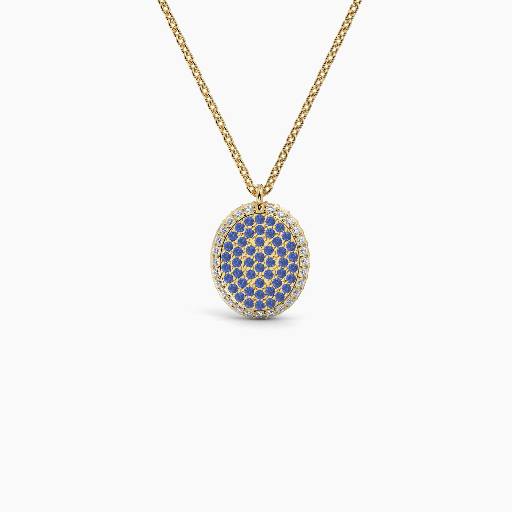 Double Sided Diamond & Sapphire Oval Shaped AMoré Pavé Necklace-VIRABYANI